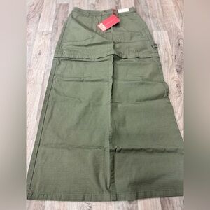 Rusty Zip-off Ripstop Maxi‎ Skirt Olive Green NWT Size XS MSRP $130